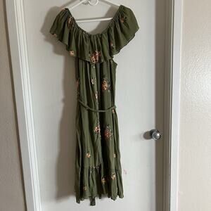Anthropologie Kindred Women's Green 2X XXL Floral Embroidered Maxi Dress